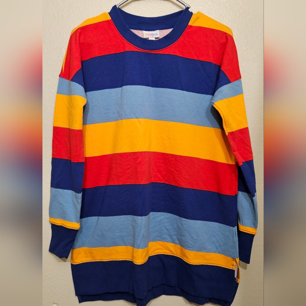 LuLaRoe Red Blue Yellow Multi-Striped Tunic - Picture 2 of 8